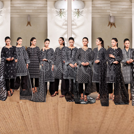 3 Pc Printed Lawn Monochrome Collection - Saphron