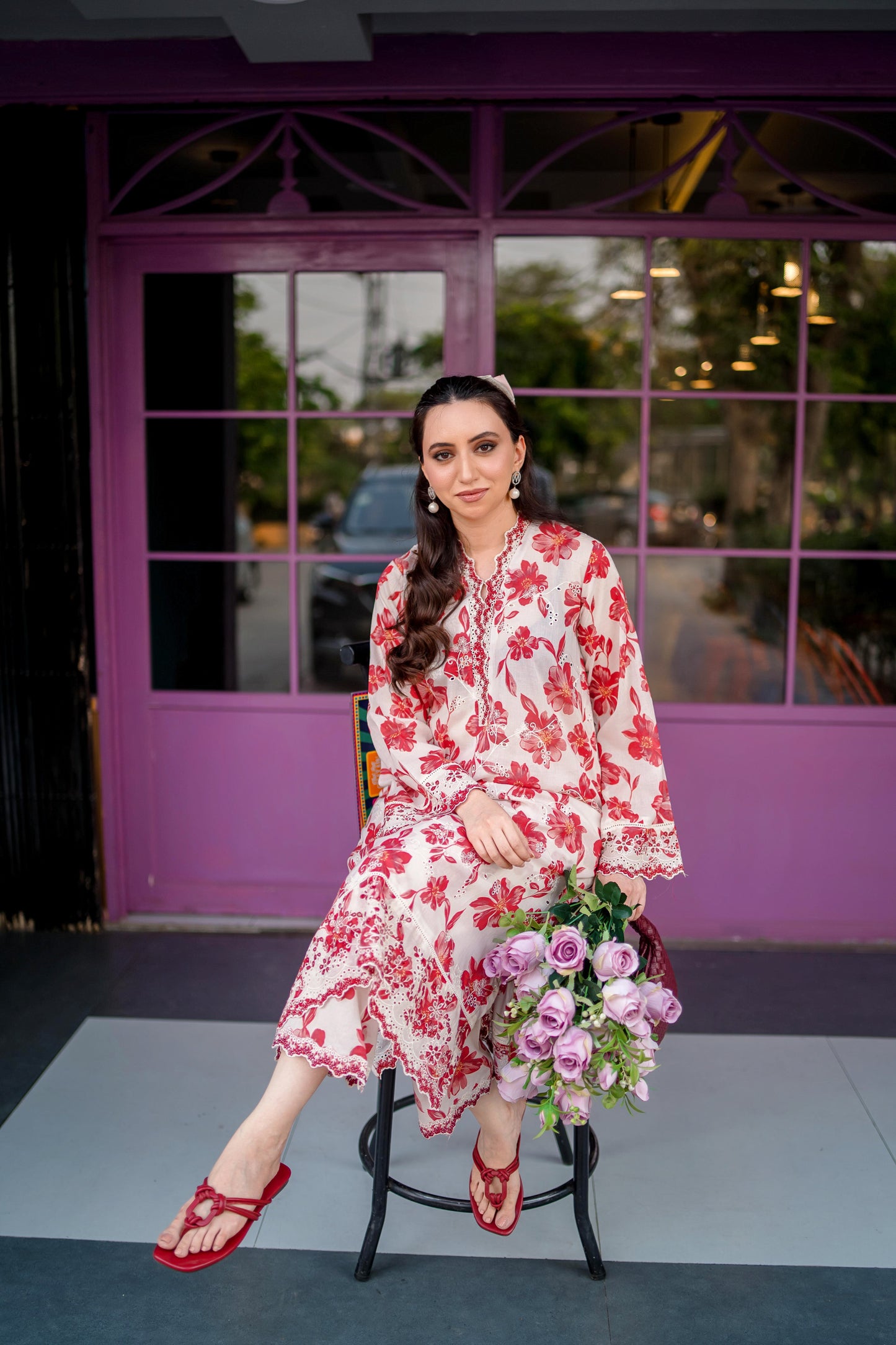 (White & Red) 2 Pc | Ready to Wear | Embroidered Printed | Cambric Shirt & Trouser | Lakhany