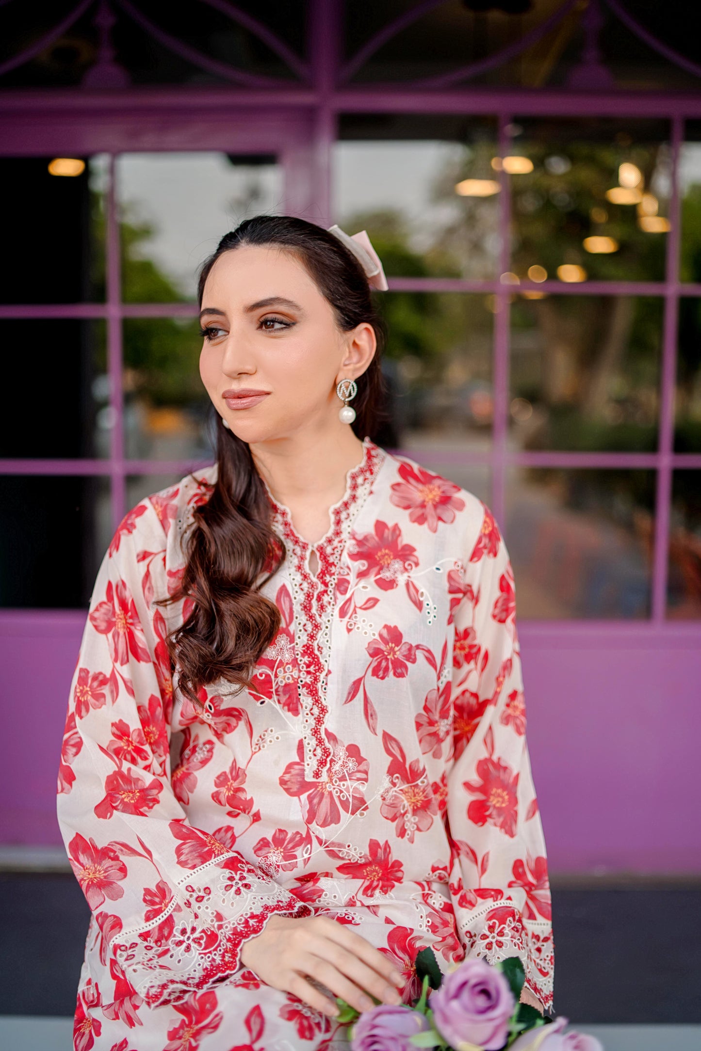 (White & Red) 2 Pc | Ready to Wear | Embroidered Printed | Cambric Shirt & Trouser | Lakhany
