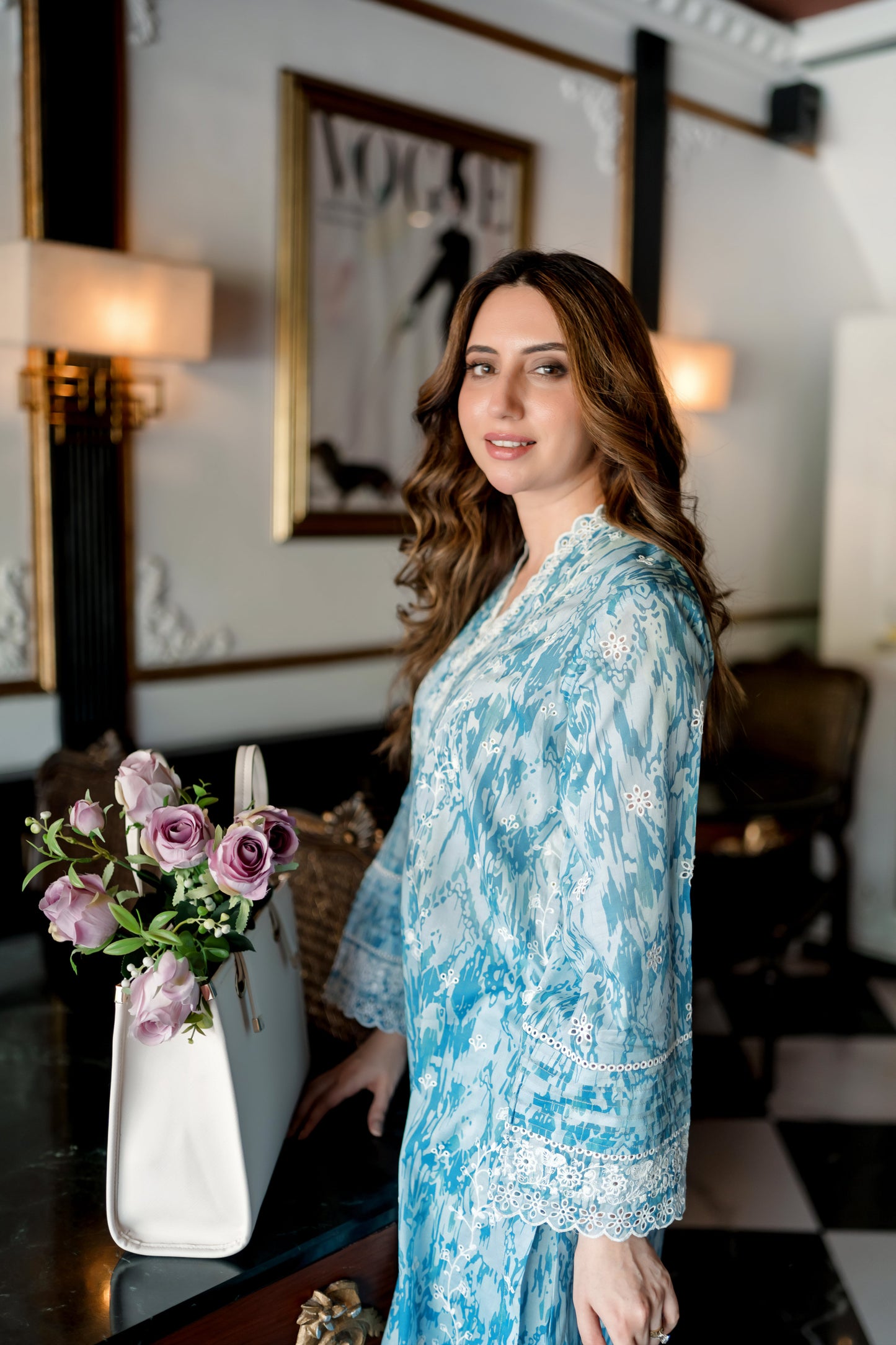 (Blue) 2 Pc | Ready to Wear | Embroidered Printed | Cambric Shirt & Trouser | Lakhany
