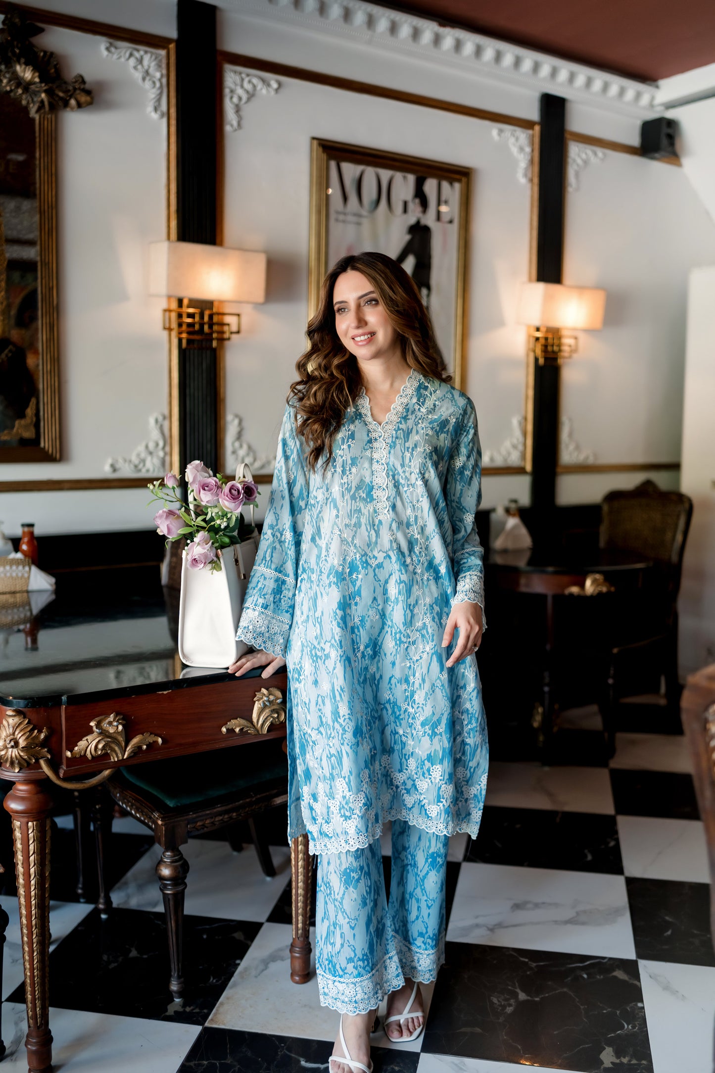 (Blue) 2 Pc | Ready to Wear | Embroidered Printed | Cambric Shirt & Trouser | Lakhany