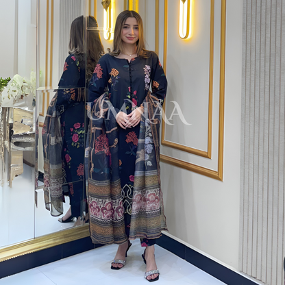 UA-37 (Black) Printed Embroidered Khaddar 3 Pc Dress | Ready to wear | UMNAA