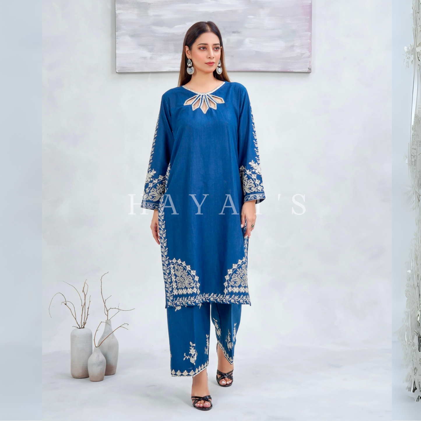 2 Pc Embroidered Khaddar Co-Ord Set  | Ready to wear| Hayats