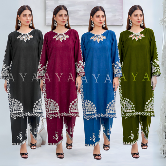 2 Pc Embroidered Khaddar Co-Ord Set  | Ready to wear| Hayats