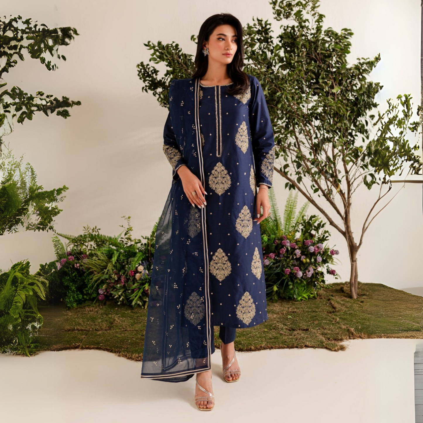 UA-40 3 Pc Embroidered dhanak Collection  | Ready to Wear | UMNAA