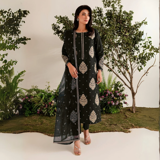 UA-40 3 Pc Embroidered dhanak Collection  | Ready to Wear | UMNAA
