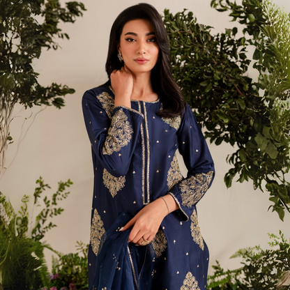 UA-40 3 Pc Embroidered dhanak Collection  | Ready to Wear | UMNAA
