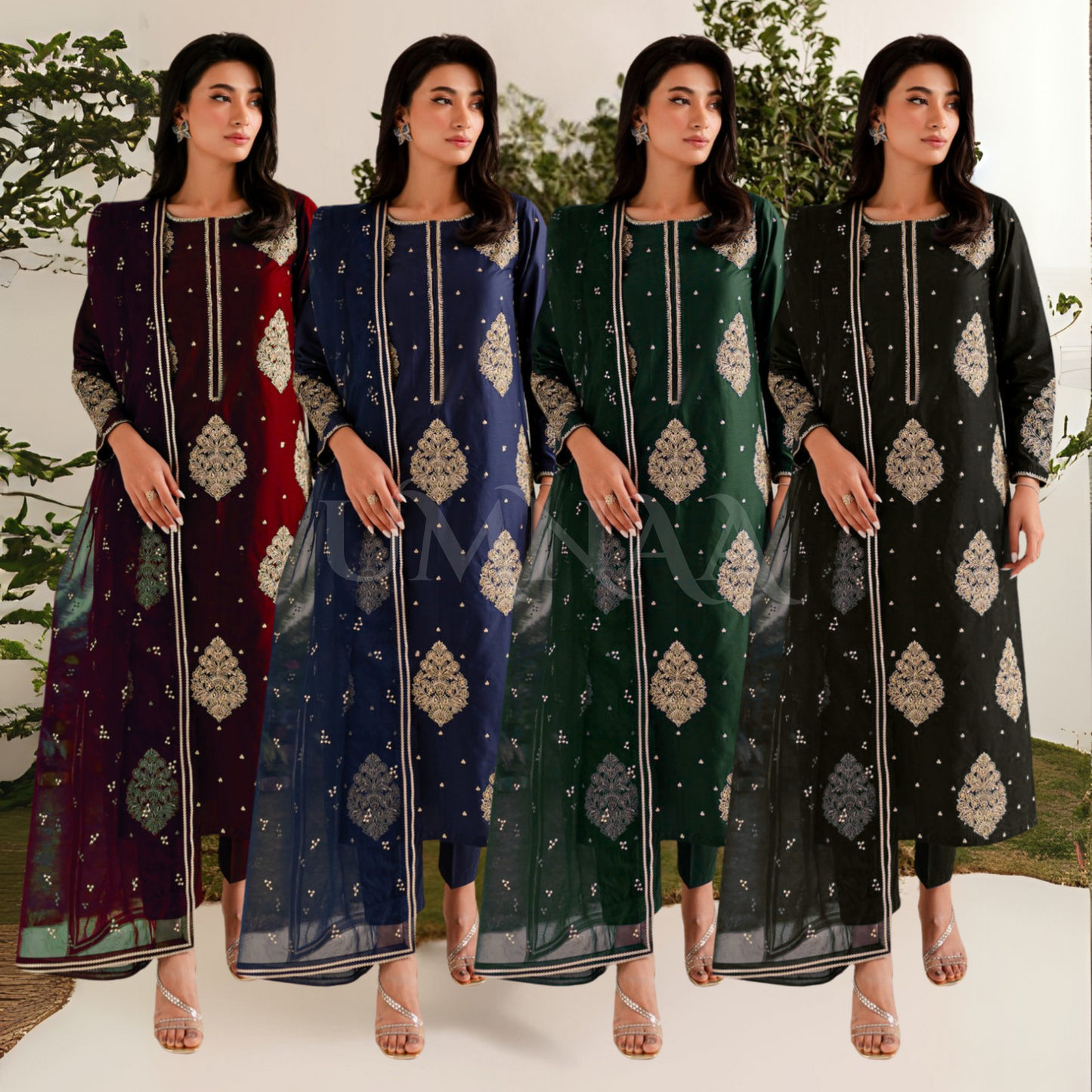 UA-40 3 Pc Embroidered dhanak Collection  | Ready to Wear | UMNAA