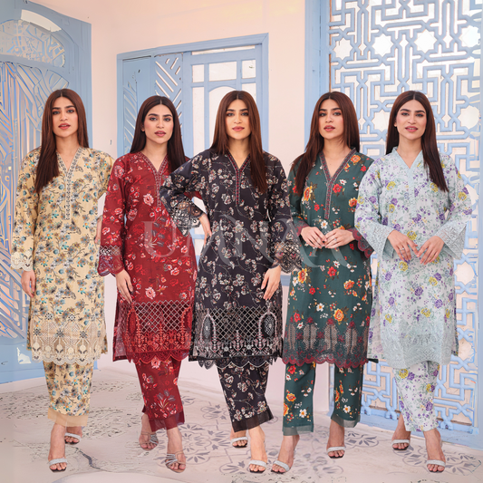 2 Pc Embroidered floral Printed Khaddar Pakistani Co-Ords Set | Ready to wear| Naubahar | UMNAU0900