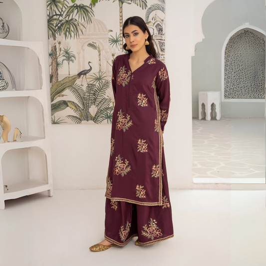 UA-45 Embroidered Viscose Linen 2 Pc Pakistani Co Ord Set Dress | Ready to wear | UMNAA
