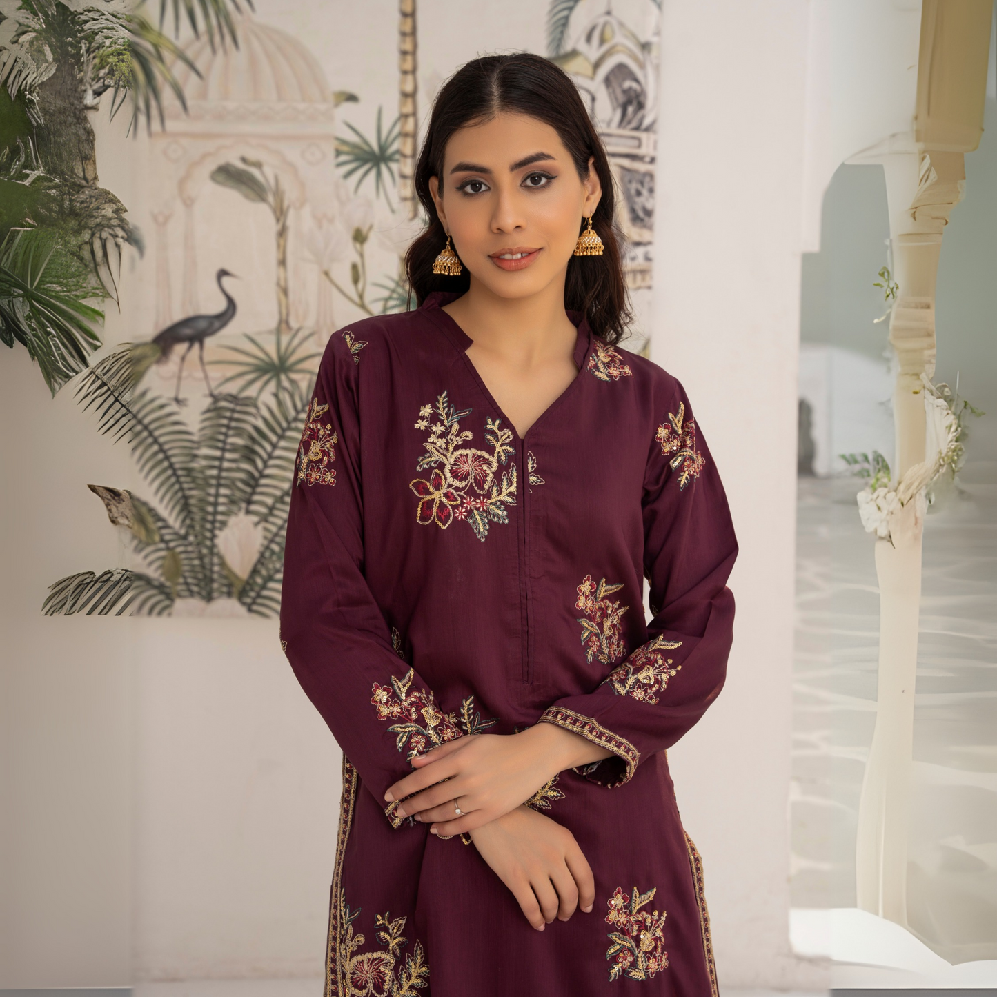 UA-45 Embroidered Viscose Linen  2 Pc Pakistani Co Ord Set Dress | Ready to wear | UMNAA