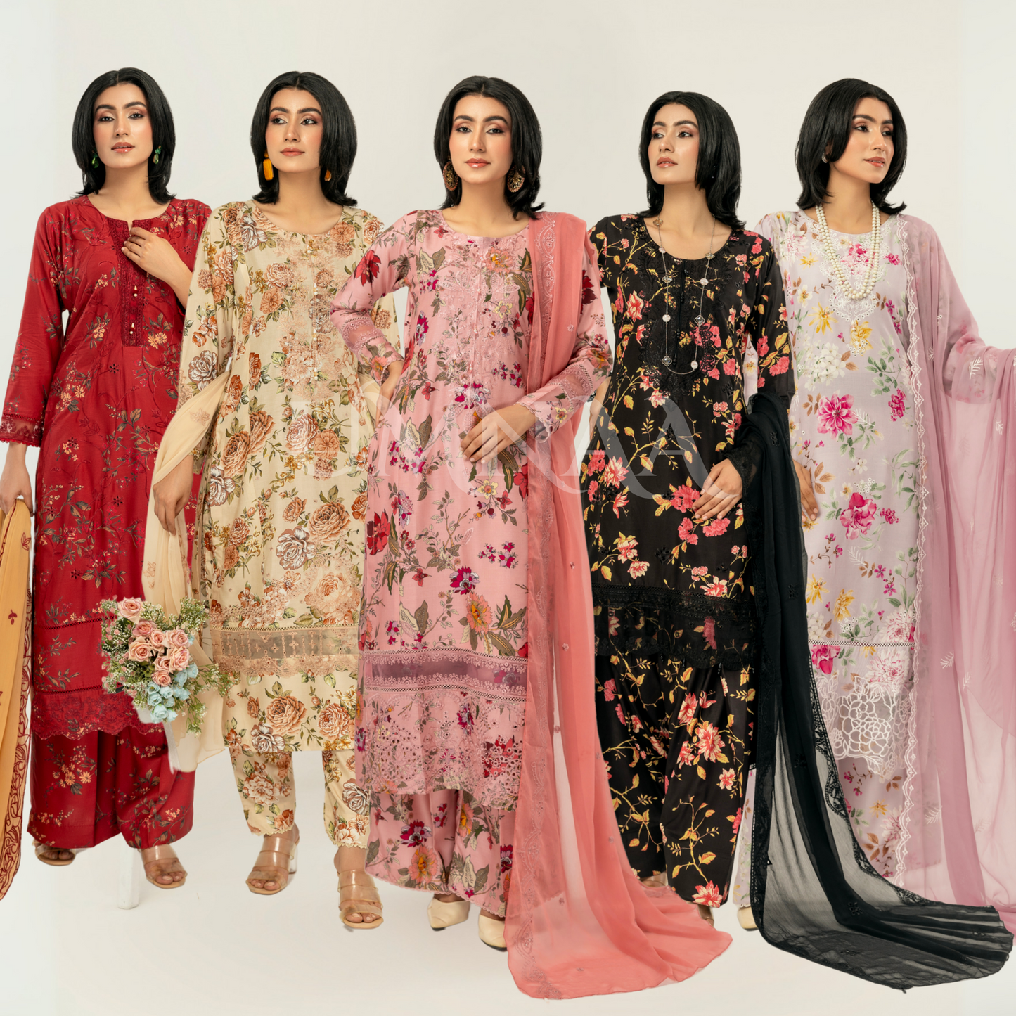 UMS-10 Floral Printed Embroidered Linen | 3 Pc | Ready-to-wear Dress - Simrans