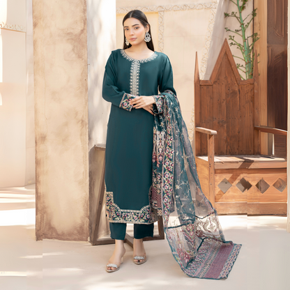 UA-60 Embroidered Viscose Linen 3 Pc Pakistani Dress | UMNAA