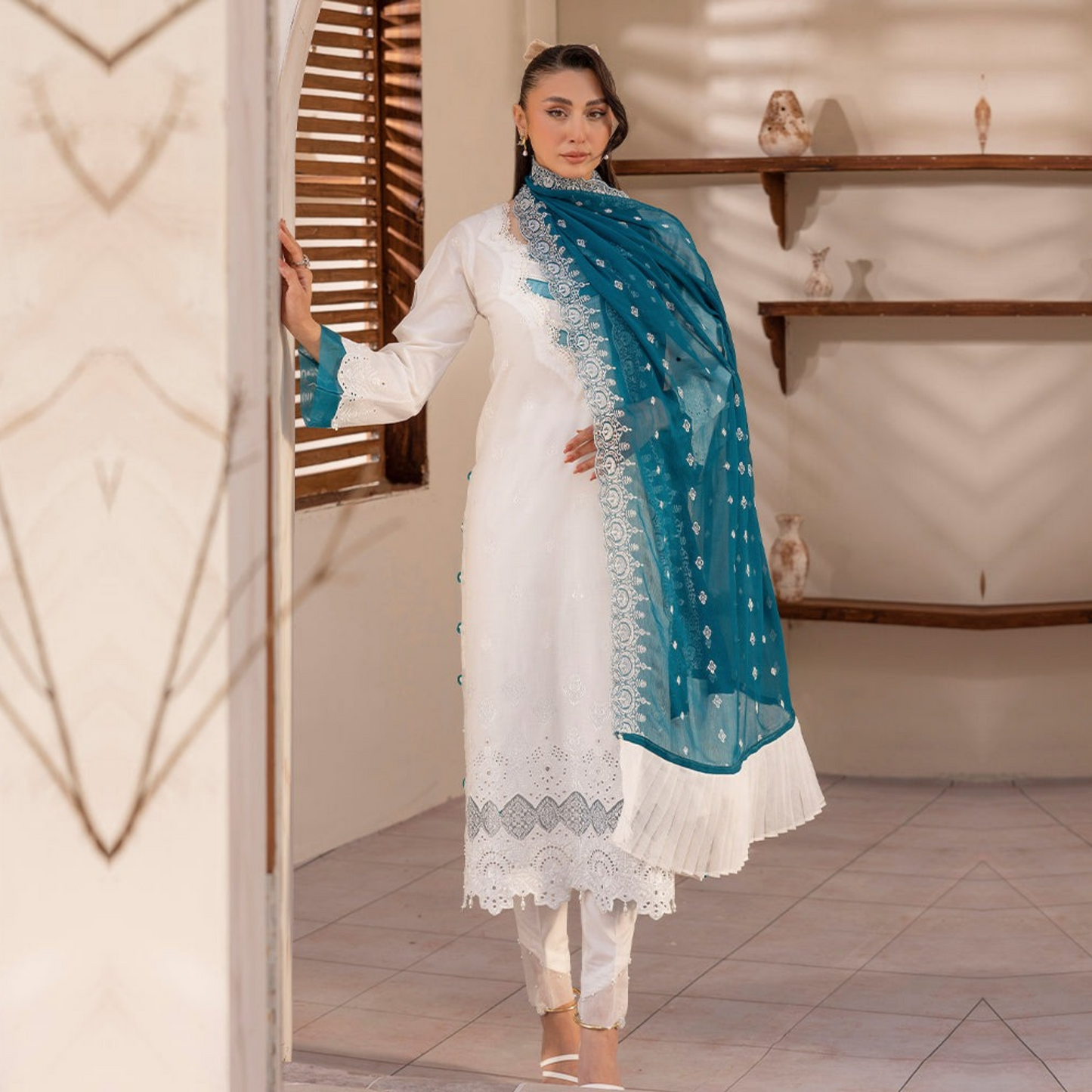 UAL-01 3 Pc Embroidered Chikenkari Cotton Ready to Wear Dress | ALLY'S