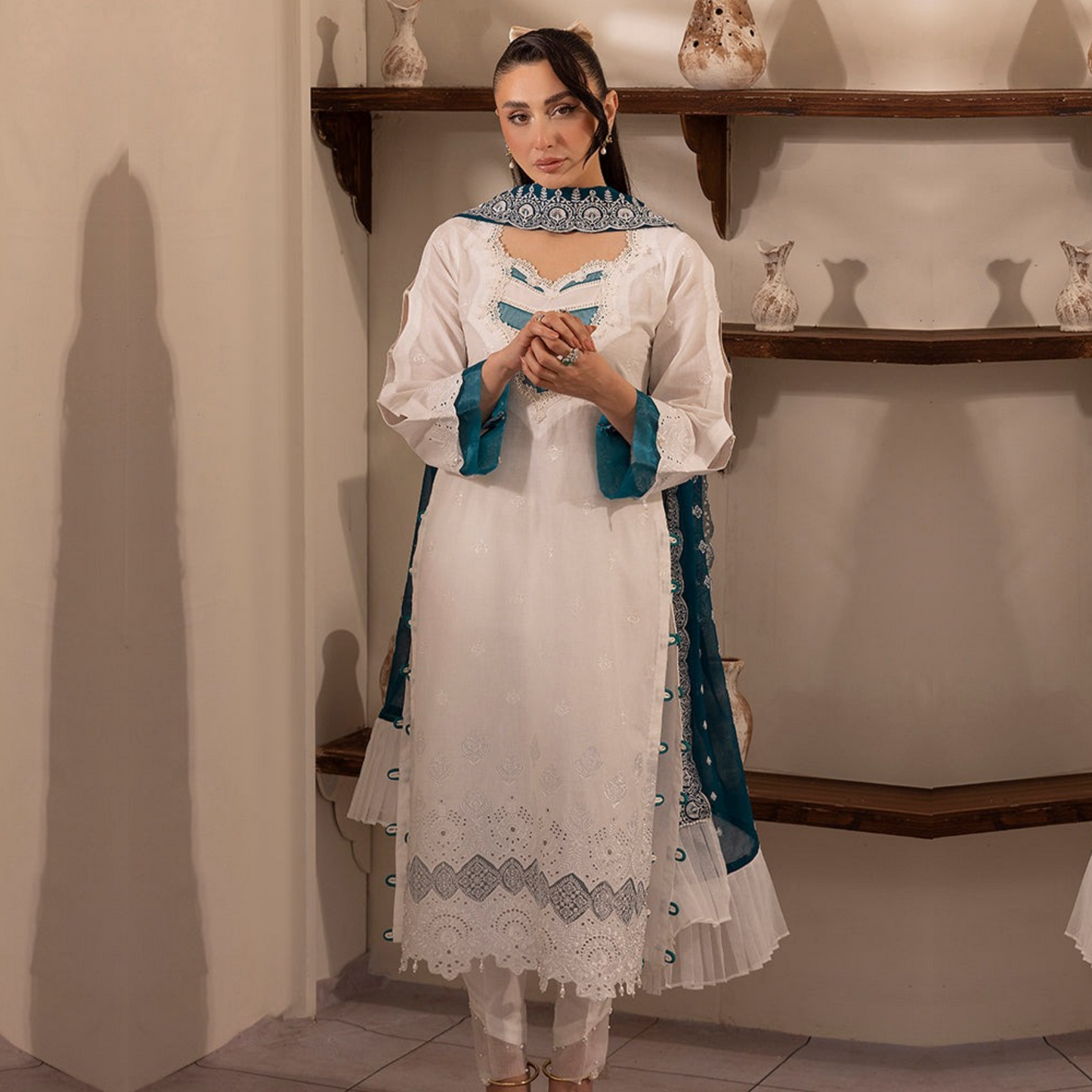 UAL-01 3 Pc Embroidered Chikenkari Cotton Ready to Wear Dress | ALLY'S