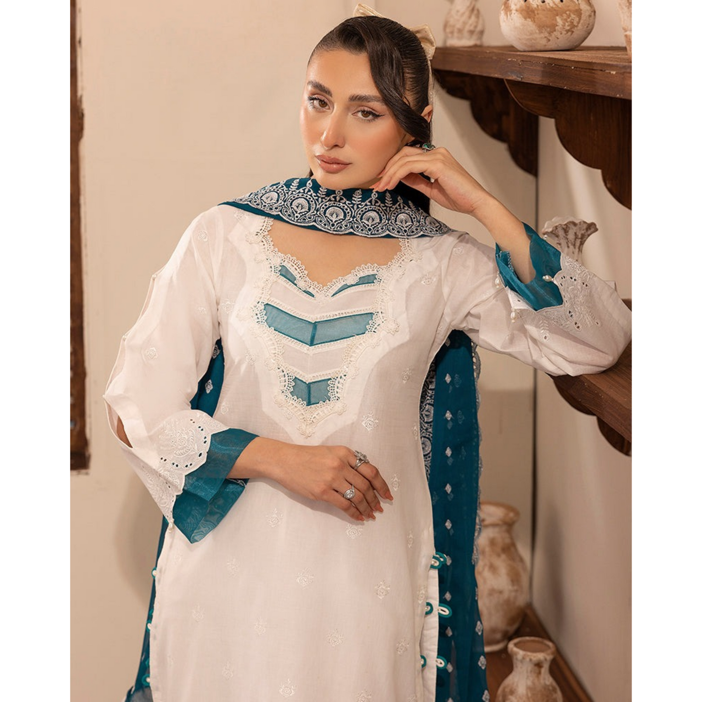 UAL-01 3 Pc Embroidered Chikenkari Cotton Ready to Wear Dress | ALLY'S