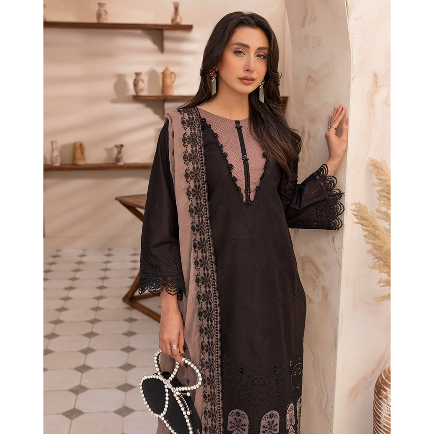 UAL-01 3 Pc Embroidered Chikenkari Cotton Ready to Wear Dress | ALLY'S