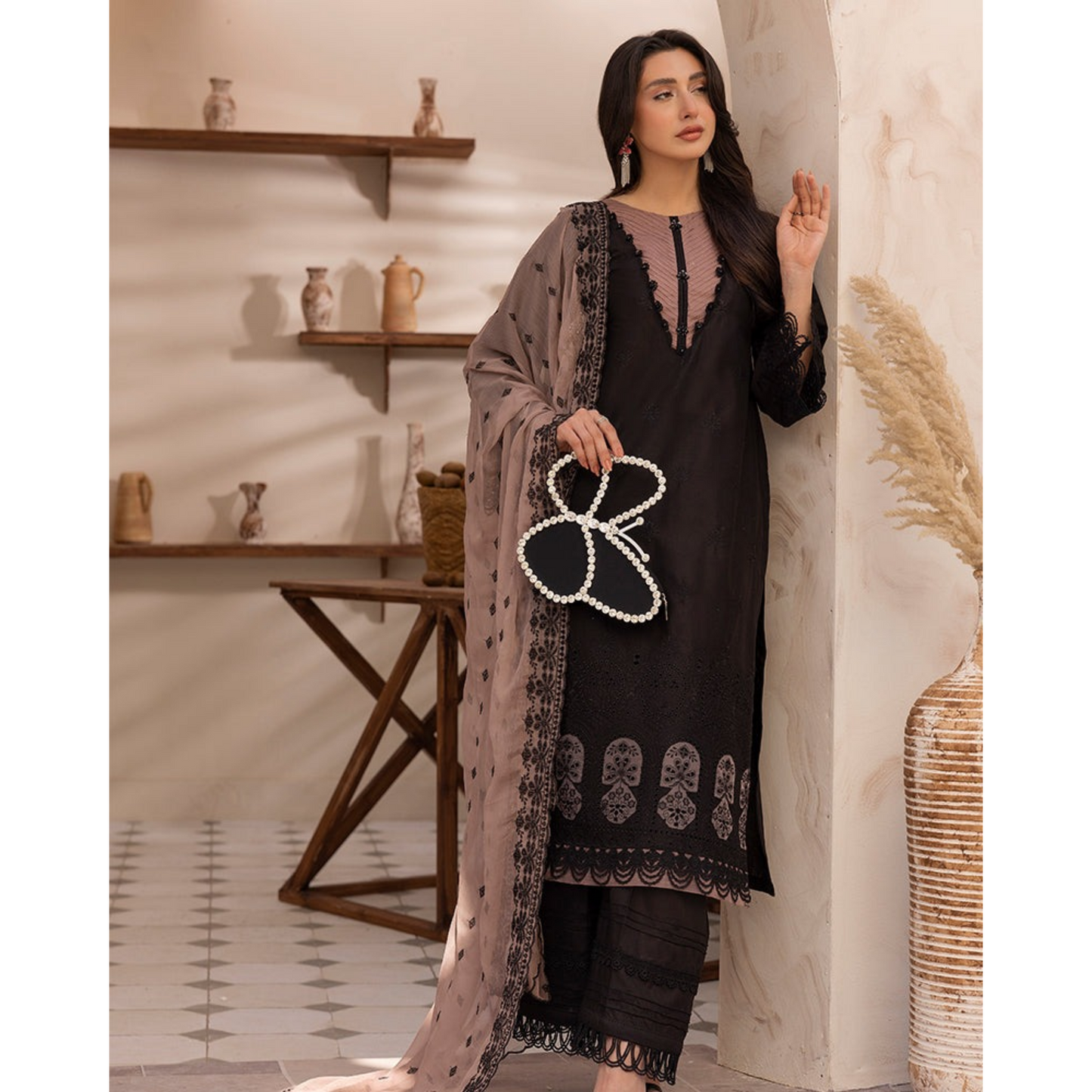 UAL-01 3 Pc Embroidered Chikenkari Cotton Ready to Wear Dress | ALLY'S