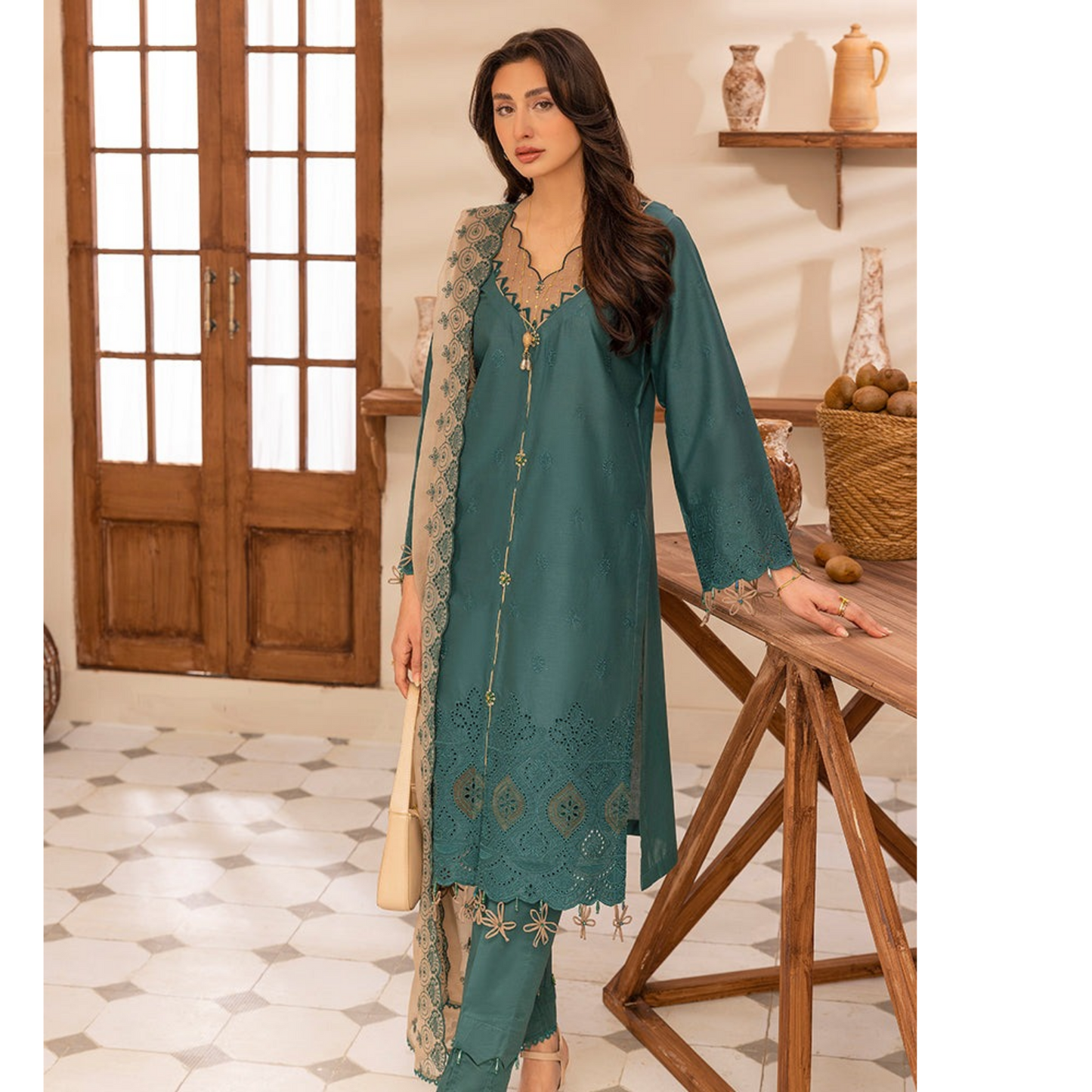 UAL-01 3 Pc Embroidered Chikenkari Cotton Ready to Wear Dress | ALLY'S