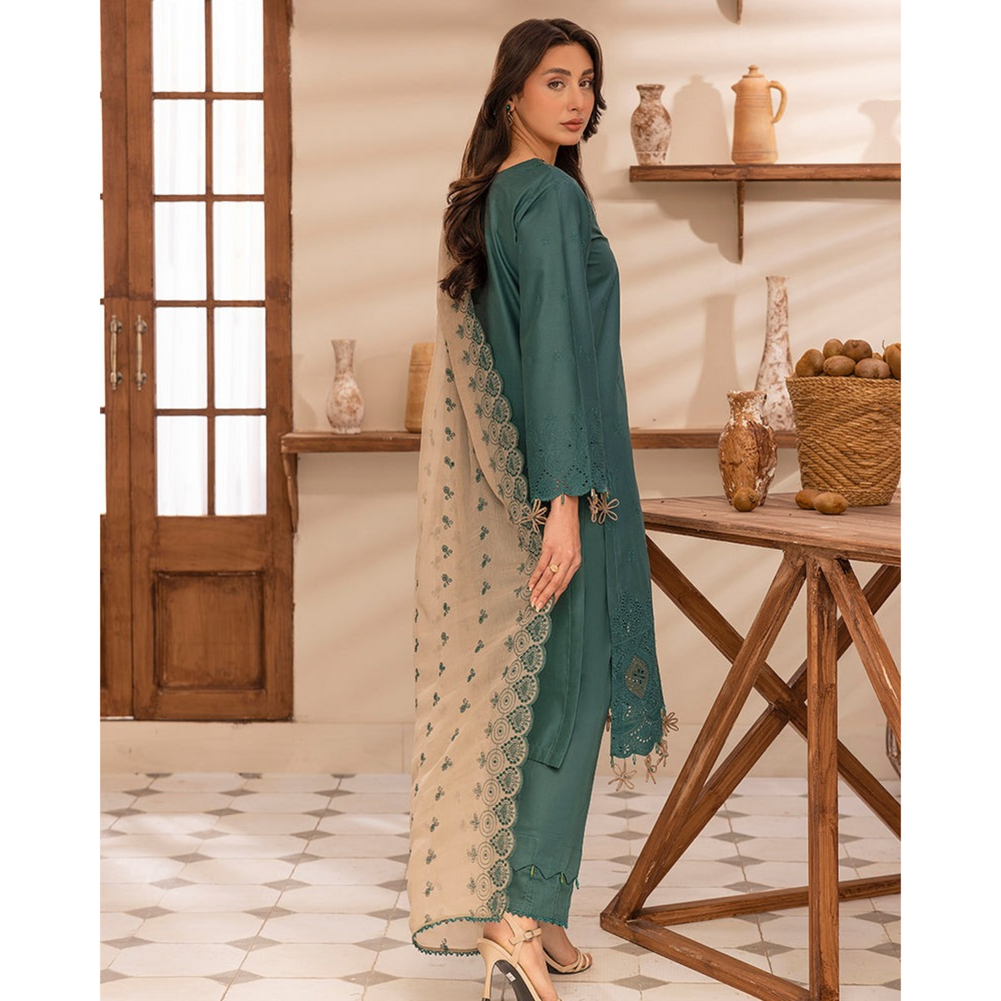 UAL-01 3 Pc Embroidered Chikenkari Cotton Ready to Wear Dress | ALLY'S