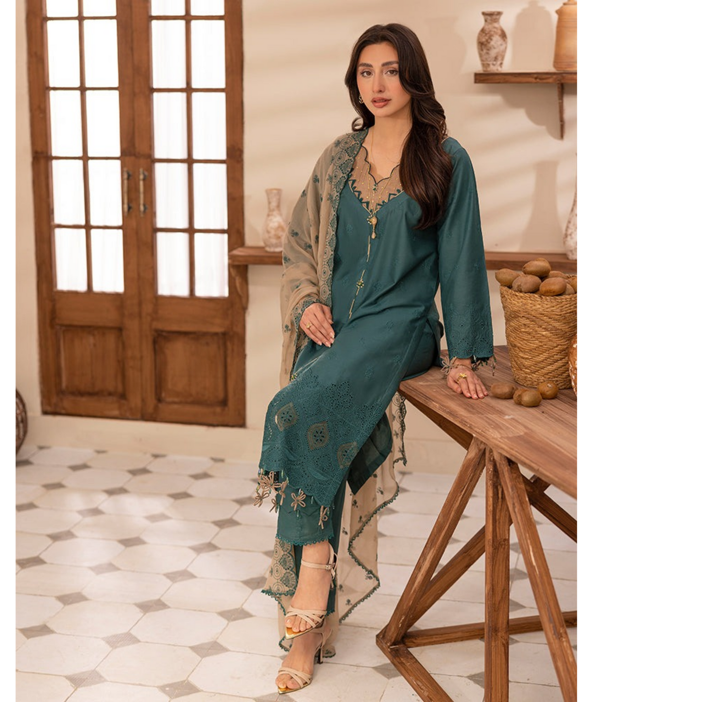 UAL-01 3 Pc Embroidered Chikenkari Cotton Ready to Wear Dress | ALLY'S
