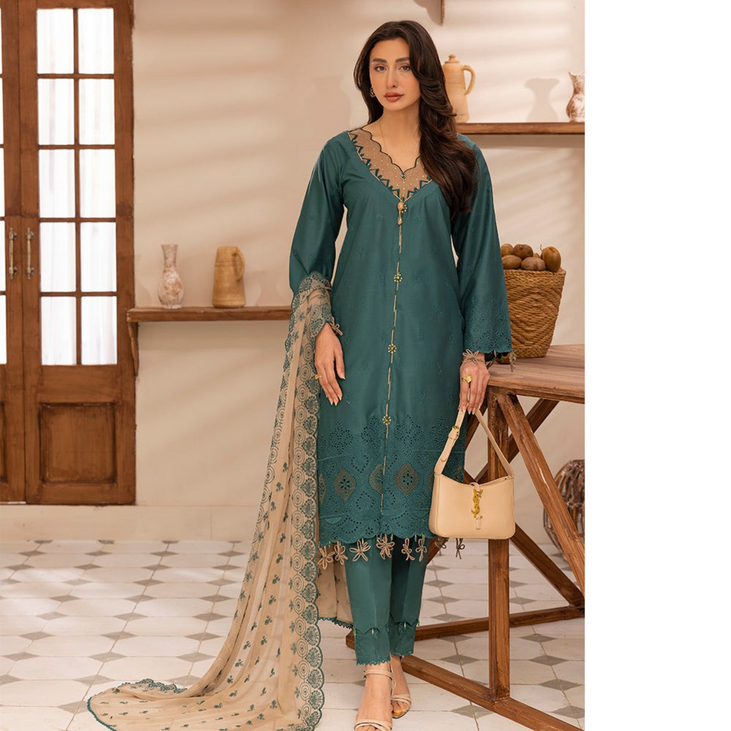 UAL-01 3 Pc Embroidered Chikenkari Cotton Ready to Wear Dress | ALLY'S