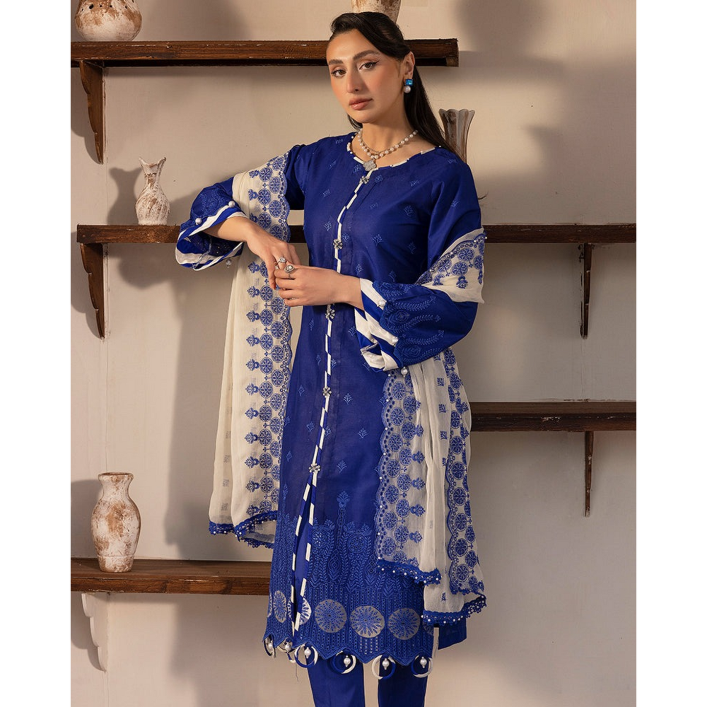 UAL-01 3 Pc Embroidered Chikenkari Cotton Ready to Wear Dress | ALLY'S