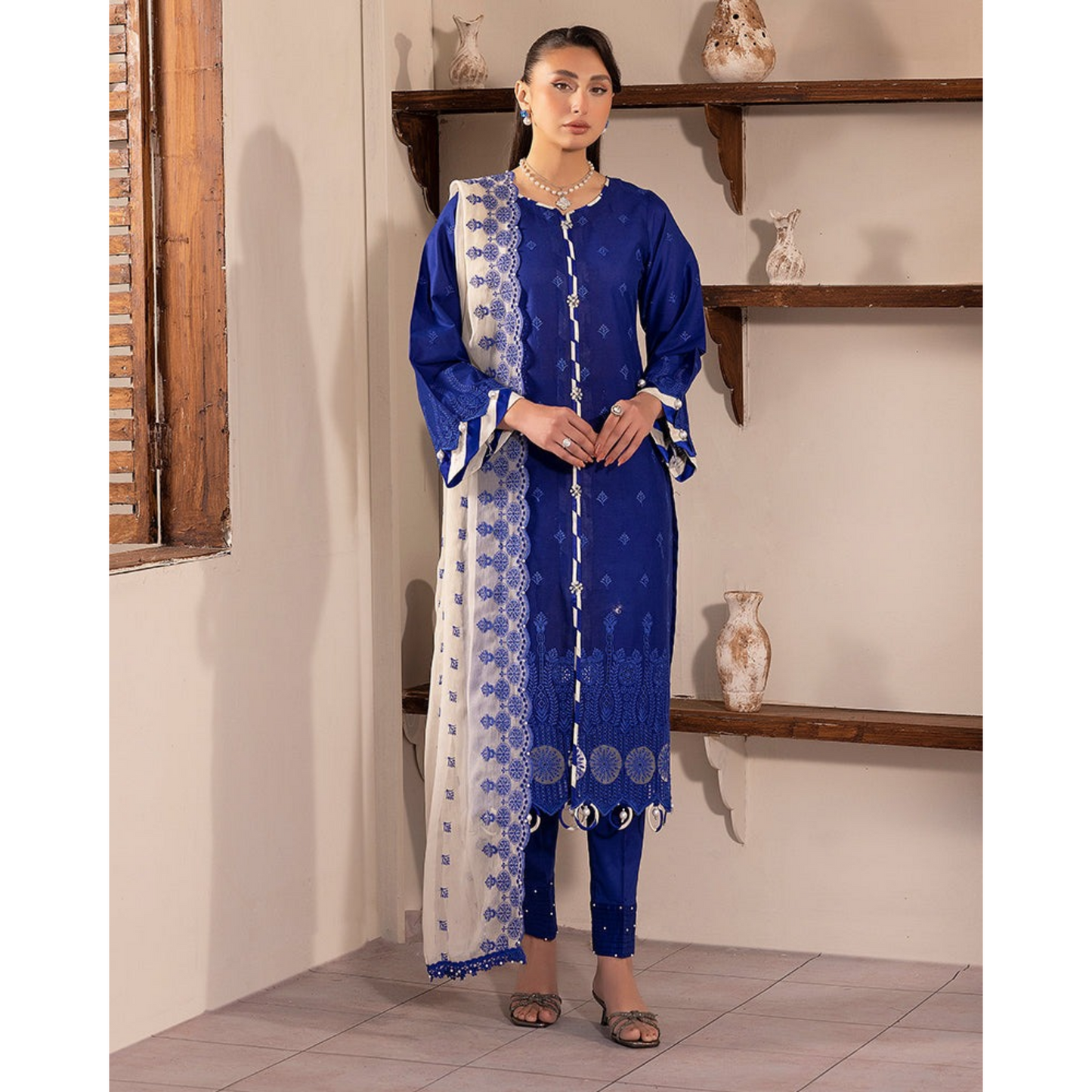 UAL-01 3 Pc Embroidered Chikenkari Cotton Ready to Wear Dress | ALLY'S