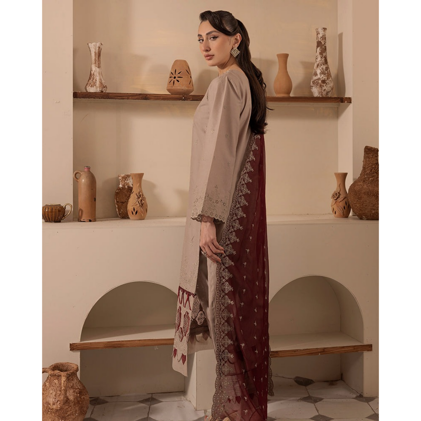 UAL-01 3 Pc Embroidered Chikenkari Cotton Ready to Wear Dress | ALLY'S