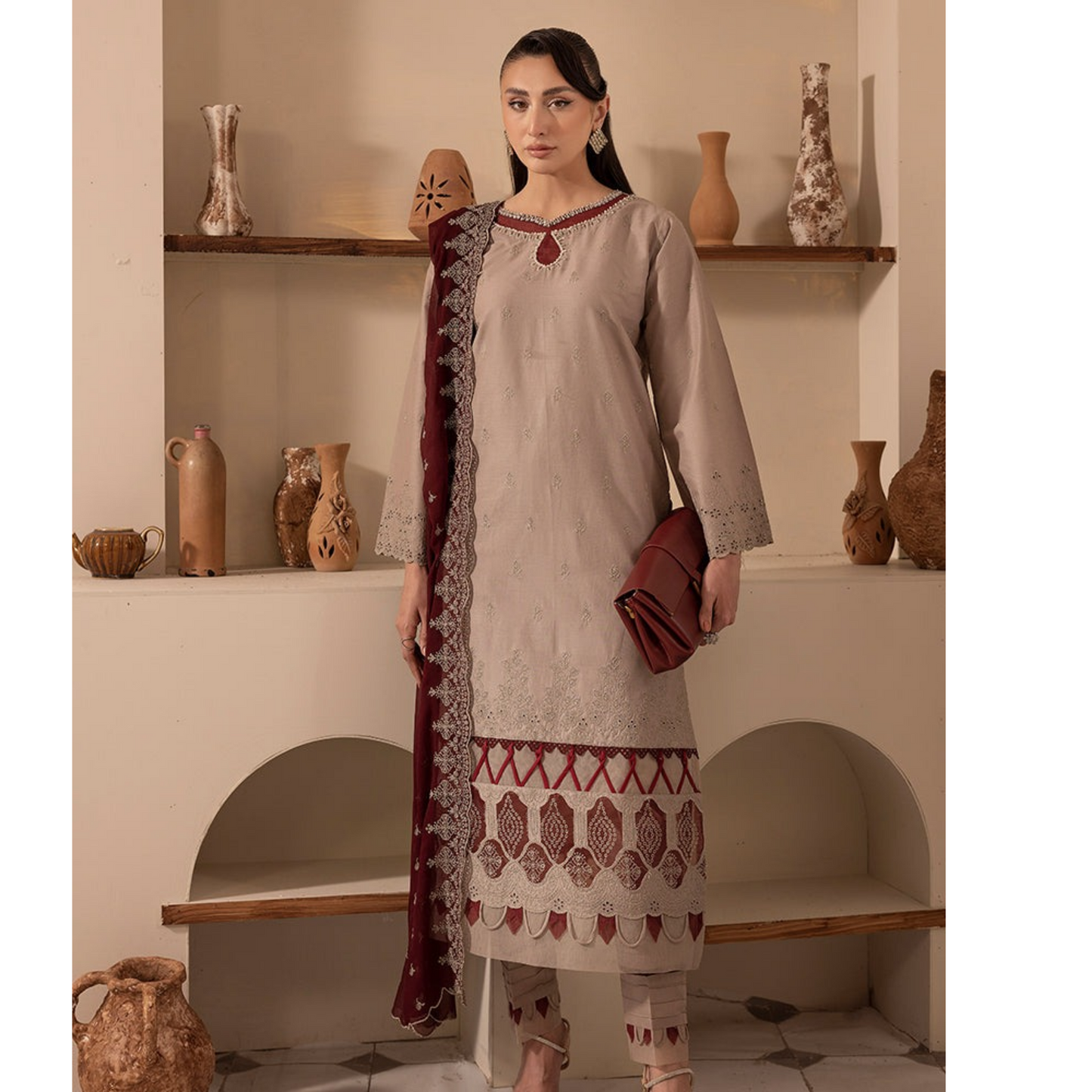 UAL-01 3 Pc Embroidered Chikenkari Cotton Ready to Wear Dress | ALLY'S