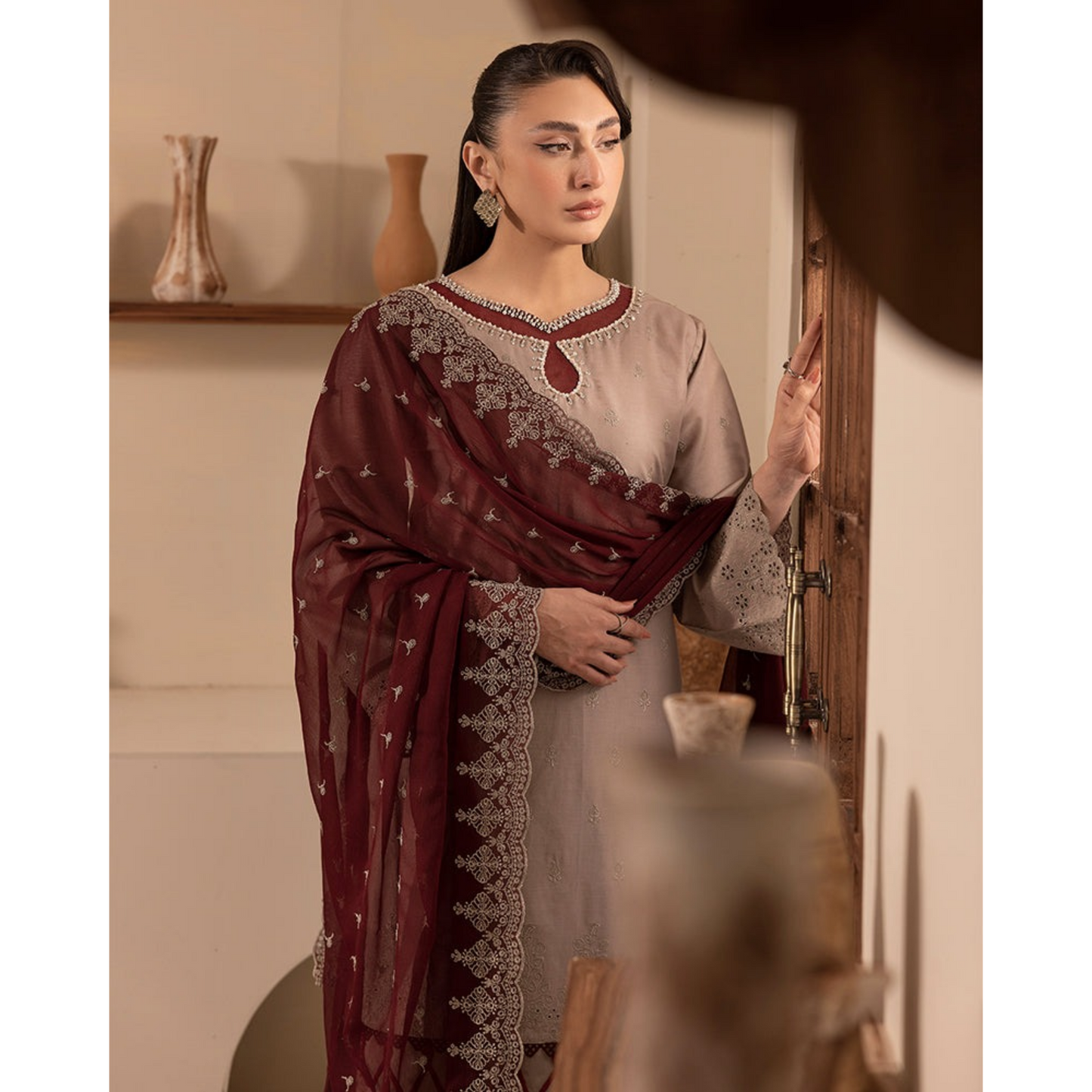 UAL-01 3 Pc Embroidered Chikenkari Cotton Ready to Wear Dress | ALLY'S