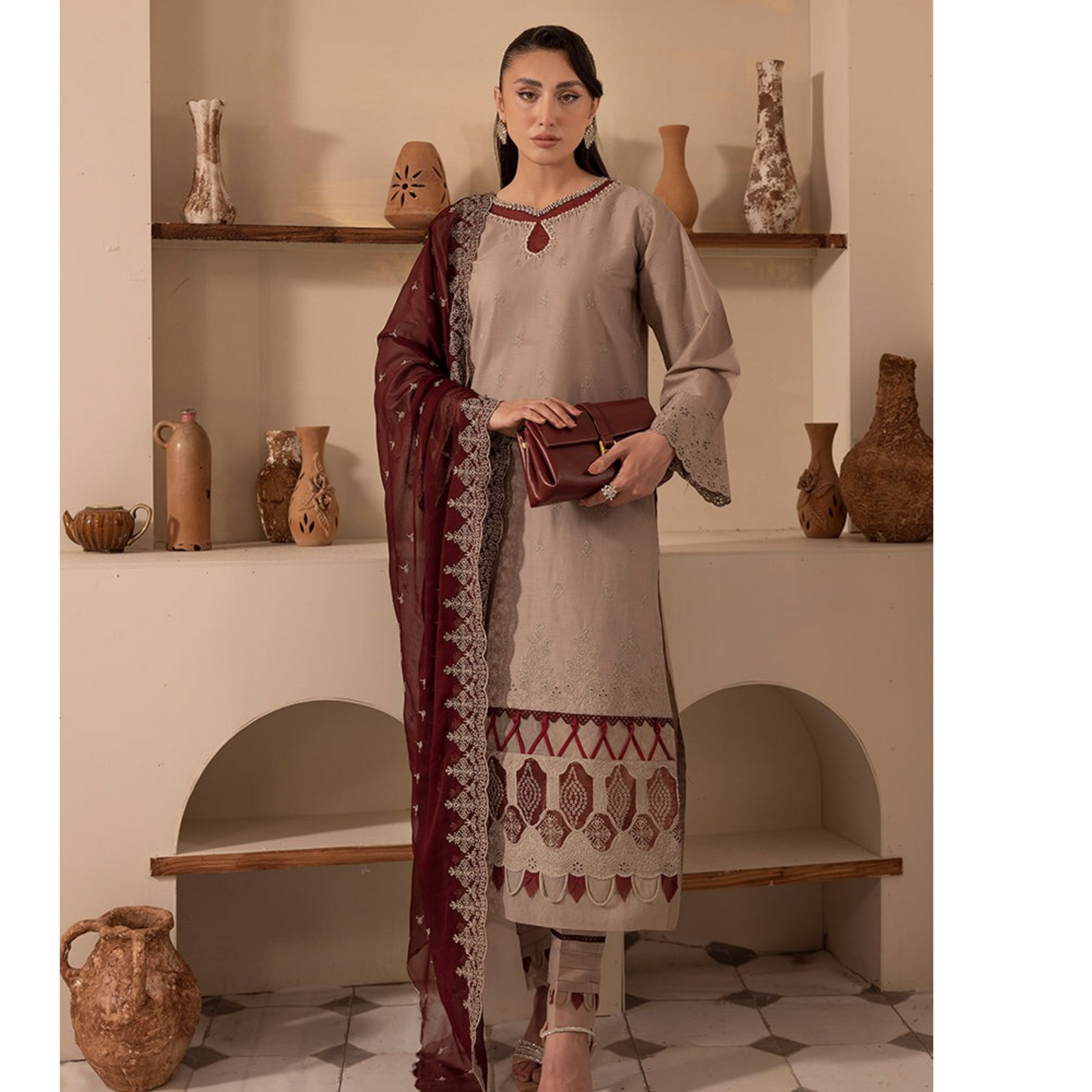 UAL-01 3 Pc Embroidered Chikenkari Cotton Ready to Wear Dress | ALLY'S