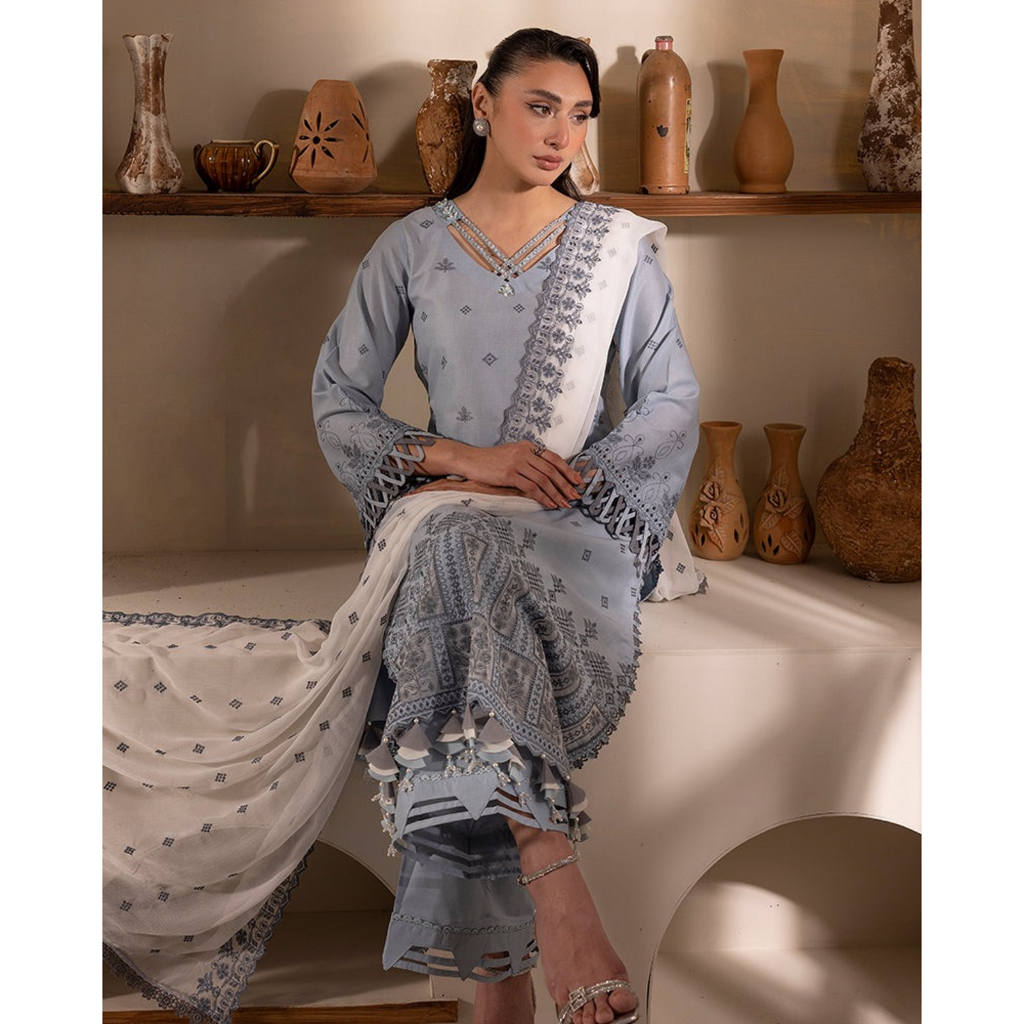 UAL-01 3 Pc Embroidered Chikenkari Cotton Ready to Wear Dress | ALLY'S