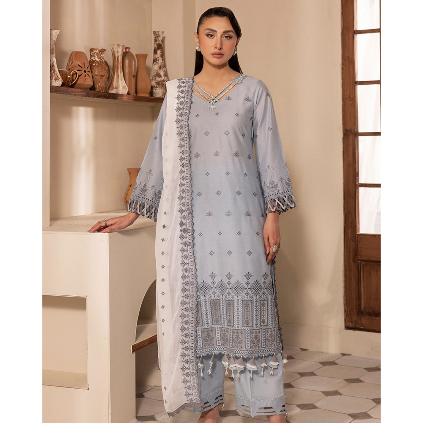 UAL-01 3 Pc Embroidered Chikenkari Cotton Ready to Wear Dress | ALLY'S