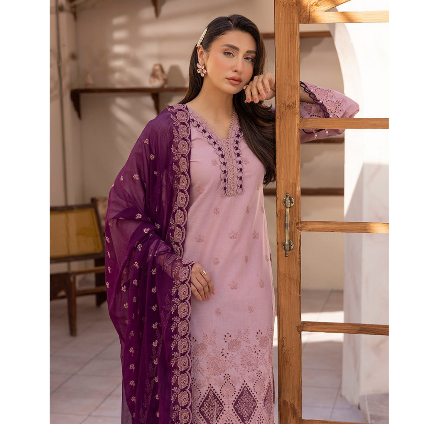 UAL-01 3 Pc Embroidered Chikenkari Cotton Ready to Wear Dress | ALLY'S