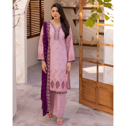 UAL-01 3 Pc Embroidered Chikenkari Cotton Ready to Wear Dress | ALLY'S