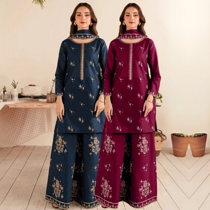 UA-39 3 Pc Embroidered Cotton Collection  | Ready to Wear | UMNAA