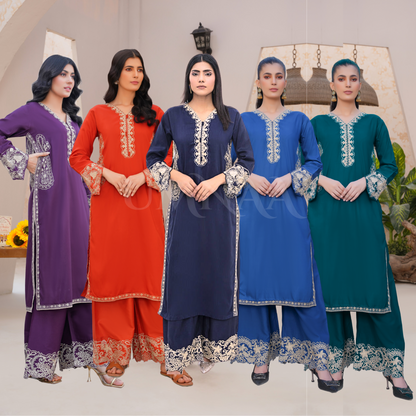 U-71 Embroidered Linen with Pockets 2 Pc Co Ord Set Dress | Ready to wear | UMNAA