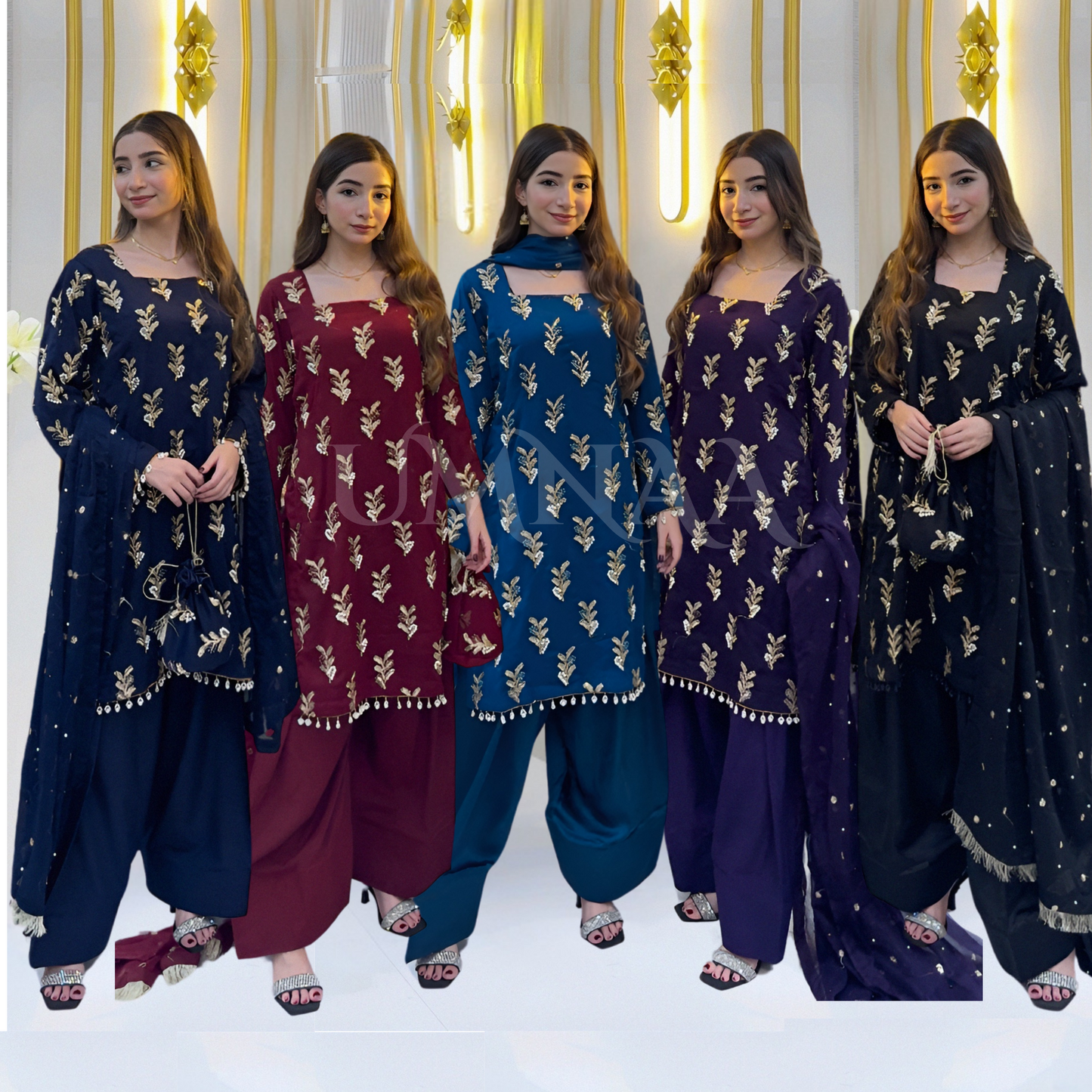 Embroidered Chiffon Luxury Trendy Farshi Shalwar with Potli Festive Collection- Umnaa