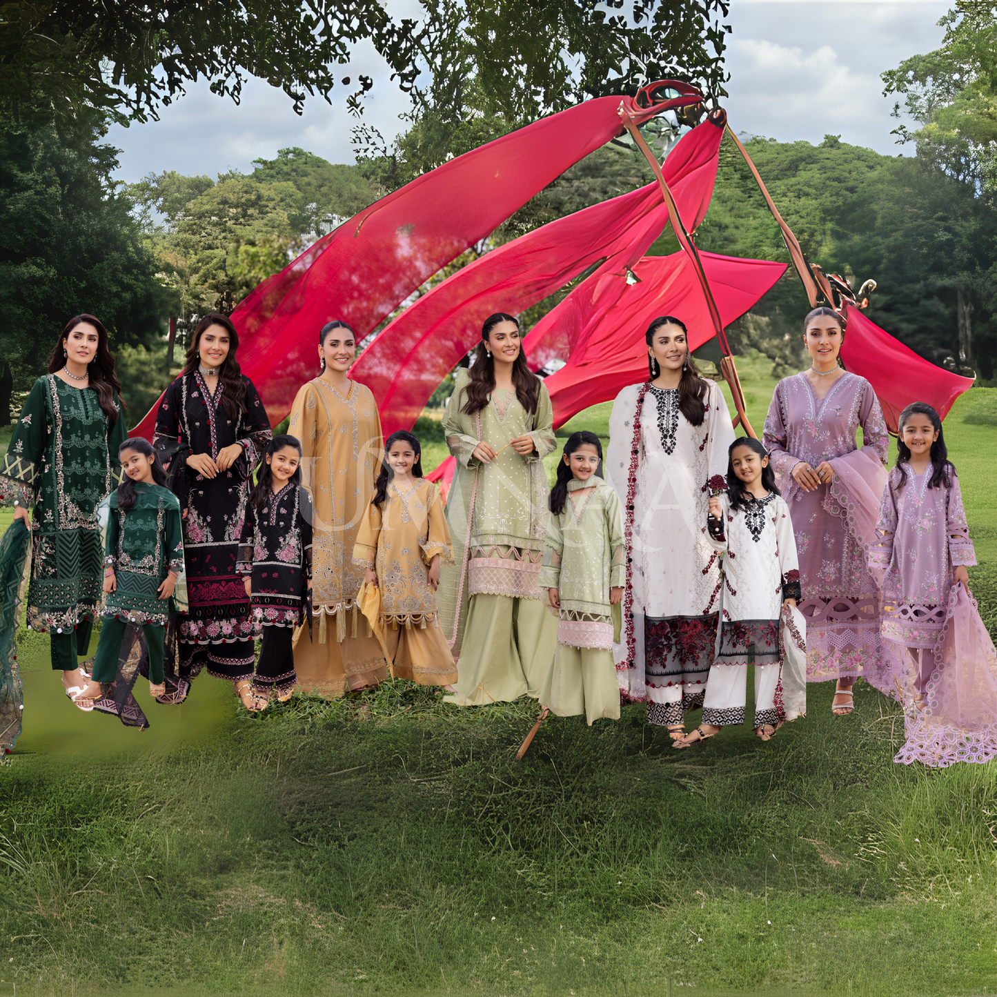 UAL-105 Luxury Festive Lawn Embroidered Mother–Daughter Matching Outfit Set by ALLY'S