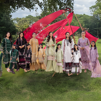 UAL-105 Luxury Festive Lawn Embroidered Mother–Daughter Matching Outfit Set by ALLY'S