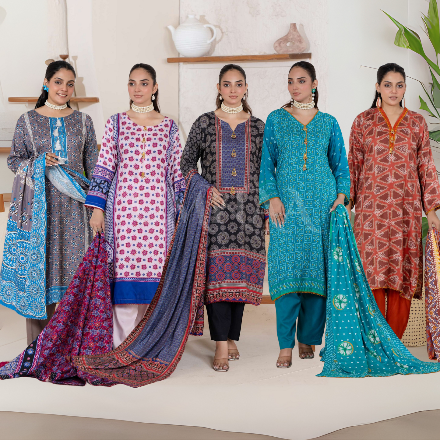 UA-106 Printed "Ajrak Style" Linen Collection by UMNAA