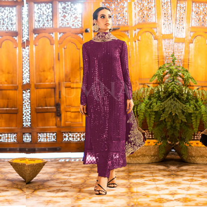 UA-101 Azure Inspired Embroidered Chiffon 3 Pc Dress | UMNAA