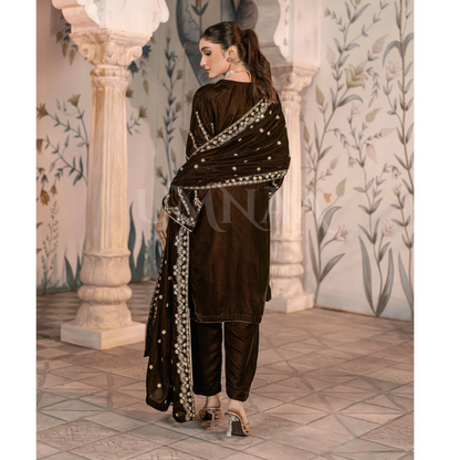 UA-123 Luxury Embroidered Micro Velvet Collection Pakistani Festive Partywear Dress by Umnaa