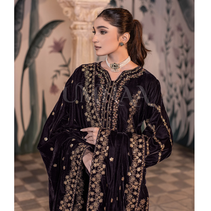 UA-123 Luxury Embroidered Micro Velvet Collection Pakistani Festive Partywear Dress by Umnaa