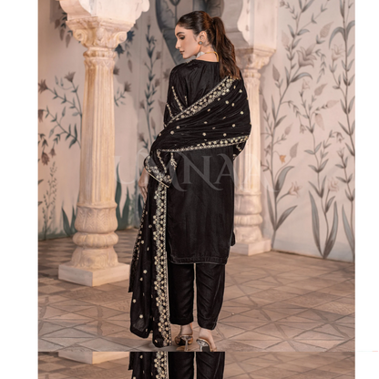 UA-123 Luxury Embroidered Micro Velvet Collection Pakistani Festive Partywear Dress by Umnaa