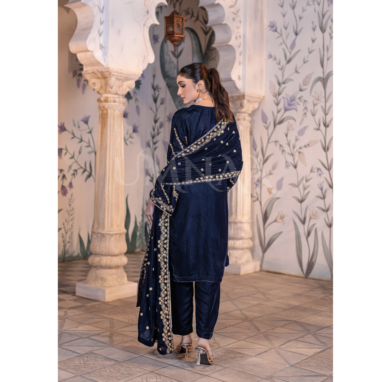 UA-123 Luxury Embroidered Micro Velvet Collection Pakistani Festive Partywear Dress by Umnaa