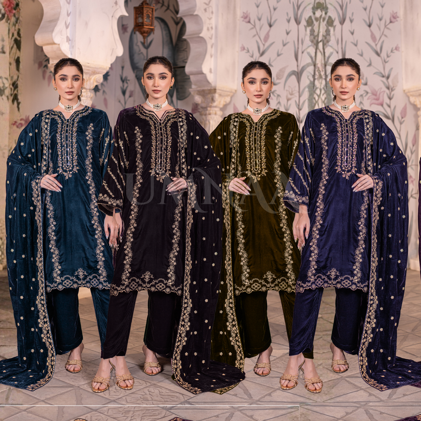 UA-123 Luxury Embroidered Micro Velvet Collection Pakistani Festive Partywear Dress by Umnaa