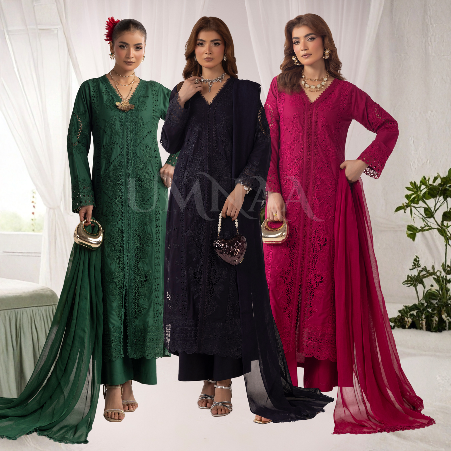 UMS-43 Qalamkar x Simrans Embroidered Winter Linen dress by Simrans | Ready to Wear | Asian Clothes