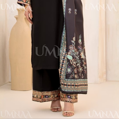 UA-144 Embroidered Luxury Dhanak dress with Pashmina Shawl | Umnaa